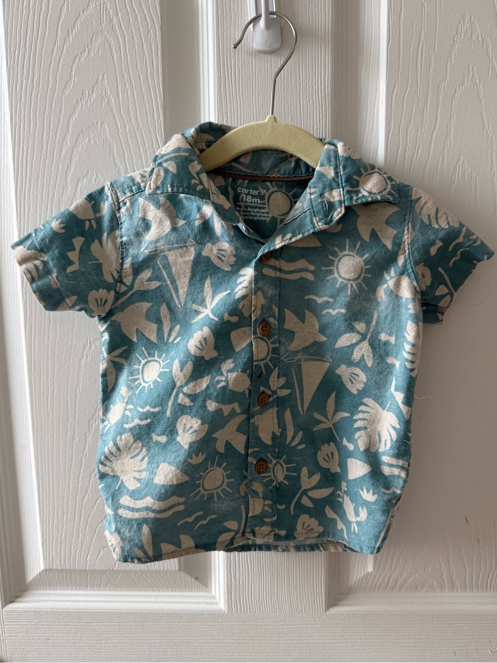 Carter’s 18M Tropical Hawaiian Button-Up Shirt Blue 100% Cotton